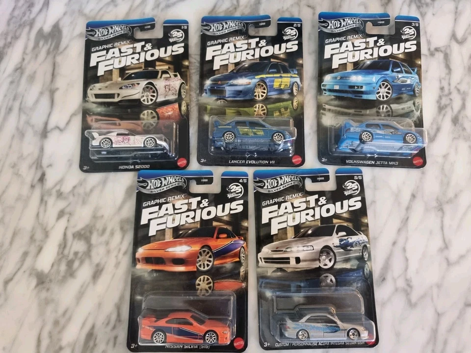 NEW 2025 Hot Wheels Silver Series Fast & Furious Graphic Remix 5 Set JDM Racing - Image 1 of 1