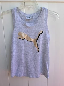 Nueva camiseta sin mangas deportiva Puma para niñas talla 6 gris jaspeado y dorado y negro con logotipo - Imagen 1 de 4