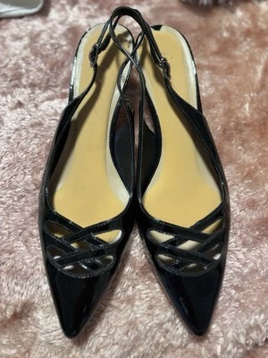 VIA SPIGA Mujer ITALIA Negro Charol CUERO Eslinga Trasera Gatito Tacones 9.5 N Foto 1 de 4