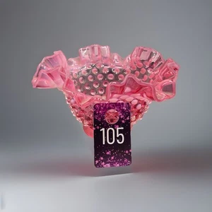 Vintage Fenton Glas Schuhnagel Preiselbeere schimmernd gekräuselt Schüssel Vase 6,5"x 4" - Bild 1 von 10