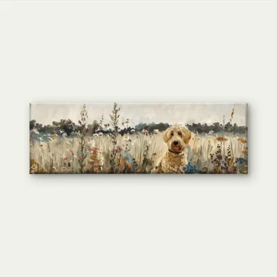 Panoramic Golden Retriever in WildFlower Field Canvas Print Wall Art Home Decor - Image 1 of 4