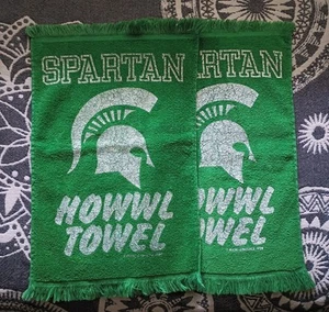 MSU HTF RARE 80s Vtg Michigan State Spartans Howwl Green Towel White Logo Fringe - Picture 1 of 10