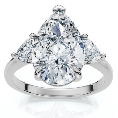 Anillo de compromiso certificado de pera y corazón de 3,40 quilates de oro de 14 k o platino cultivado en laboratorio Foto 1 de 4