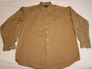 Ralph Lauren Mens Khaki Beige Classic Fit Green Logo Shirt Size XL - Picture 1 of 5