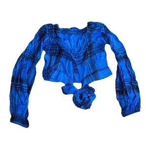 Camicia donna crop top Wild Fable blu a quadri manica lunga taglia Xsmall morbida - Foto 1 di 9