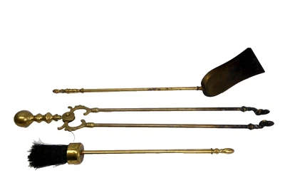 Juego Mixto de Pinzas para Chimenea Pala Cepillo Herramientas Antiguo y Vintage Latón Metal Foto 1 de 4