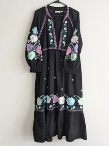 Roberta Roller Rabbit Lucena Linen Floral Flower Embroider Midi Maxi Dress LARGE - Picture 1 of 16