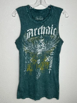 Camisa Archaic by Affliction para mujer L verde azulado calavera estrás Y2K EE. UU. sin mangas Foto 1 de 4