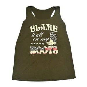 NWOT Women’s Green Country Music Lyric Tank Top Sleeveless Outdoors Boots - Picture 1 of 5