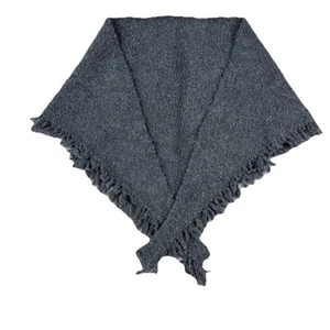 J Jill Scarf Italian Shawl Wrap Gray Triangle Wool 69” x 23” Fluffy Knit Fringe - Picture 1 of 10