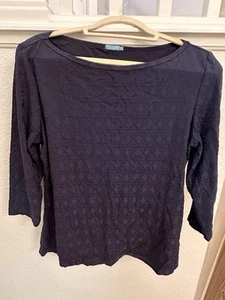 J. McLaughlin dunkelblau geometrisches Muster Strick Catalina Stoff 3/4 Ärmel Top XL - Bild 1 von 9