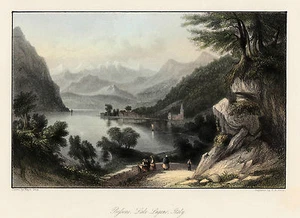 Bissone Lake Lugano Luganer See Tessin Schweiz Suisse Original Stahlstich 1850  - Bild 1 von 2