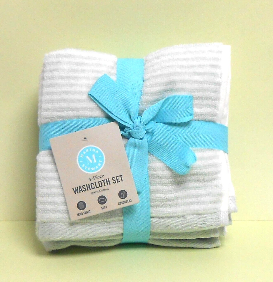 Martha Stewart 4 件套洗布套装薄荷绿色和白色条纹 — 第 1/1 张图片