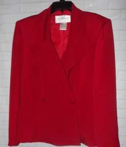 Hugo Buscati Women's 2-Pc Skirt Suit Size 16 Double Breasted 100% Silk Red Lined - Picture 1 of 6