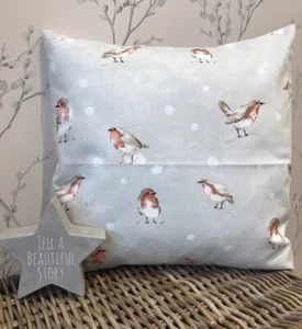 Beautiful Shabby Chic Robins Memory Cushion Cover Soft Duck Egg Blue Spot - Picture 1 of 1