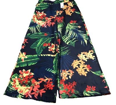 Fashion Womens Palazzo Crop Pants Sz 36 Navy Floral High Rise Wide Leg Art NWT - Image 1 of 4