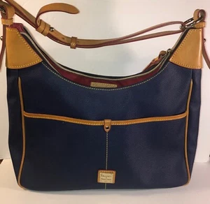 Dooney & Bourke Handtasche Tasche blau Leder mit britisch hellbraunem Besatz KOSTENLOSER VERSAND - Bild 1 von 24