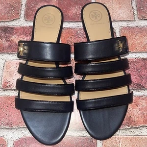 New Black Tory Burch Kira Multi Band Sandals Strappy Leather Size 9M 55265 - Picture 1 of 6