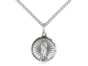 Bliss Round Our Lady of Guadalupe Sterling Silver Medal on 18" Chain - Picture 1 of 2