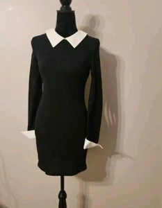 Vestido Shein Bodydycon Negro Midi Cuello Blanco Cerradura Embellecido Formal  - Imagen 1 de 7