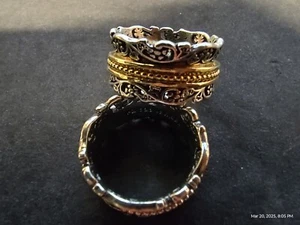 Or Paz Floral Lace Sterling Silver Ring with 14k Spinner -Size 8- 925  8.5 grams - Picture 1 of 5
