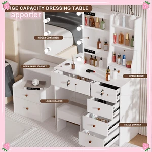 Set tavolo vanità specchio luci led donna trucco spogliatoio con 6 cassetti - Foto 1 di 8