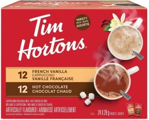 Tim Hortons Variety Mix, Hot Chocolate & French Vanilla Cappuccino Packets 24 Ct - Picture 1 of 3