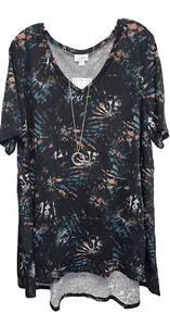 Neu mit Etikett LuLaRoe 2XL schwarz türkis blau mauve grau Batik Jana Empire-Taille Swing-Top - Bild 1 von 11