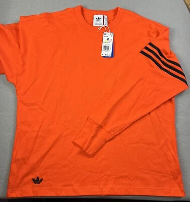 ADIDAS Adicolor Neuclassics 男式长袖 T 恤中号橙色宽松全新带标签 — 第 1/4 张图片