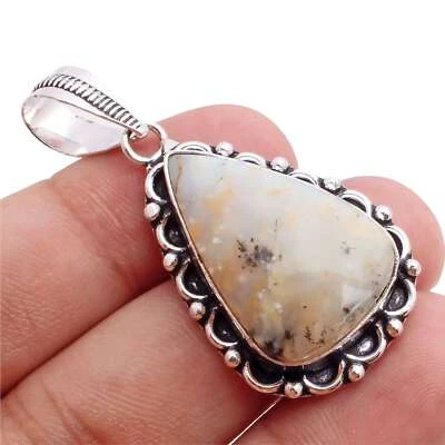 Dendrite Opale Gemma Ciondolo Placcato Argento Handmade Gioielli Regalo 3.4cm - Immagine 1 di 3