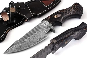 Fixed blade Handmade Damascus hunting knife with Leather sheath Belt Loop - Bild 1 von 5