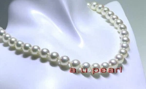 AAAAA 18"9-10mm round REAL natural south sea white pearl necklace 14K 585 GOLD - Picture 1 of 5