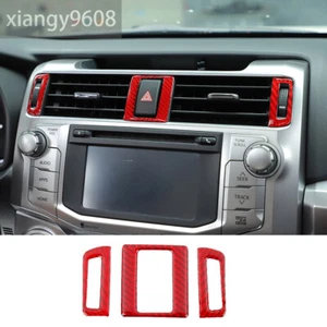 3×Red Carbon Fiber Center Air Vent Outlet Panel Cover For Toyot@ 4Runner 2010-23 - Picture 1 of 10