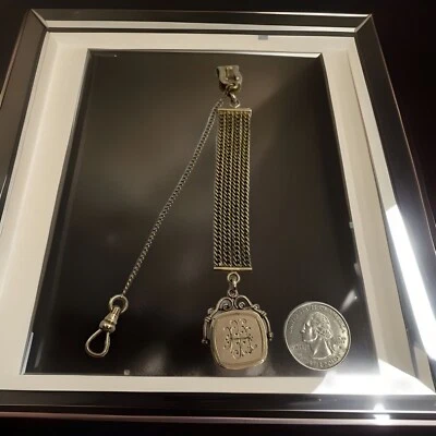 Medallón rectangular giratorio plateado dorado Art Nouveau Albertina y cadena de reloj llavero Foto 1 de 4