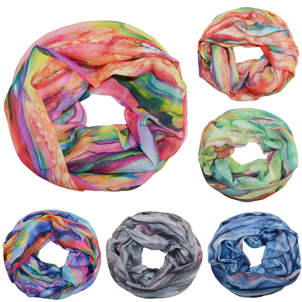 THB RICHTER Damen Schlauchschal Loopschal Rundschal Bunt Farbig weich seidig Schals Tücher