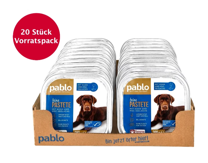 20 x 300g Pablo Hundenahrung Huhn & Edelfisch 6Kg Vorratspack Hundefutter Nass - Bild 1 von 1