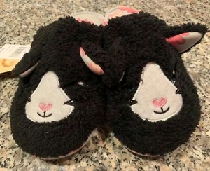 PJ COUTURE Womens Size Small 5/6 Kitty Cat Slippers Slides Black Pink Floral - Picture 1 of 6