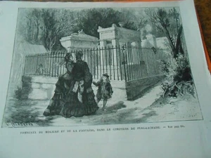 Gravure 1875 - Tombeau de Molière et de la Fontaine dans cimetière Père Lachaise - Picture 1 of 1