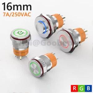 16mm Push Button Switch Metal Round Momentary Latching SPST RGB LED Light 2NO - Picture 1 of 10