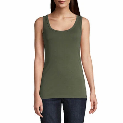 St. John's Bay Women's Scoop Neck Tank Top Size Medium Oak Moss 100% Cotton  - Image 1 of 2