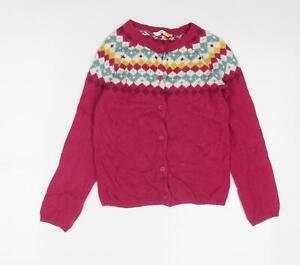 John Lewis Girls Pink Round Neck Geometric Cotton Cardigan Jumper Size 9 Years B