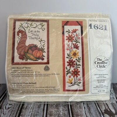 Vintage 80s NEW Old Stock  Thanksgiving HORN OF PLENTY Cross Stitch 12X16" #1621 - Image 1 of 4