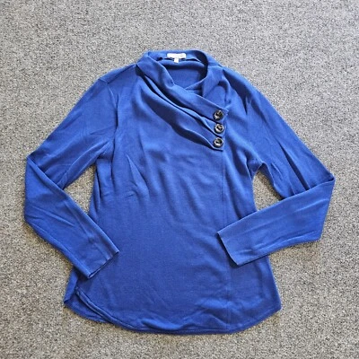 Suéter Top Habitat Mujer Pequeño Azul Tejido Capucha Cuello Manga Larga Informal Carrera Foto 1 de 4