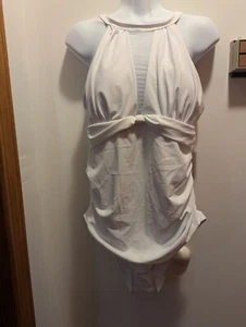 Holipick Women's XL White Sheer Accents Tummy Hide Swimsuit NWT - Picture 1 of 13