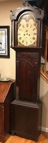 90" WORKING ANTIQUE 1825 LONG CASE GRANDFATHER CLOCK STUART/ LIVERPOOL 14" DIAL Cover