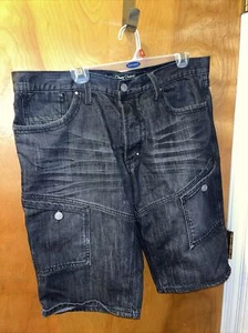 PLAY CLOTHS Shorts Herren 36 schwarz Denim abgenutzt Knopfleiste vorne flach Urban - Bild 1 von 5