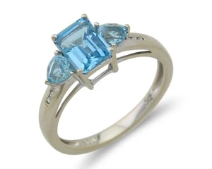 Women Natural Topaz & Diamond Ring Solid 10k White Gold - Picture 1 of 10