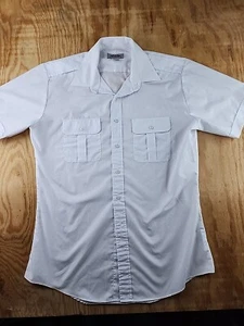 Crew Outfitters White Short Sleeve Fitted Pilot Shirt w/Epaulet Mens 16.5 Large