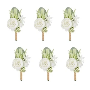 Ivory & Greenery Homecoming Boutonniere White Boutonniere for Men Wedding Set... - Picture 1 of 8