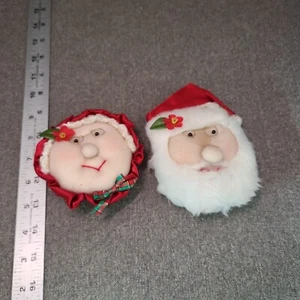 Mr & Mrs Santa Claus Set 2 Pantimedias de Felpa Cara Navidad Adornos/Imanes 4" - Imagen 1 de 5